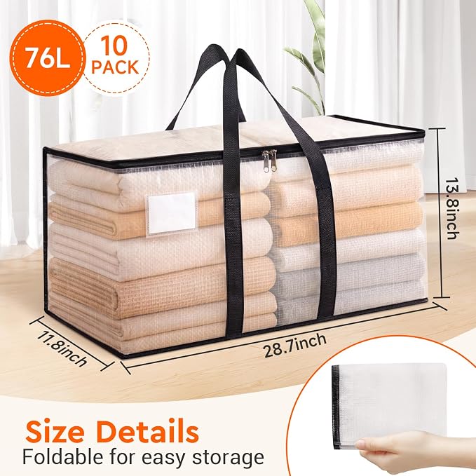 BlissTotes Moving Bags, 76L 10-Pack Storage Bags, Moving Boxes | Moving Box - Image 2