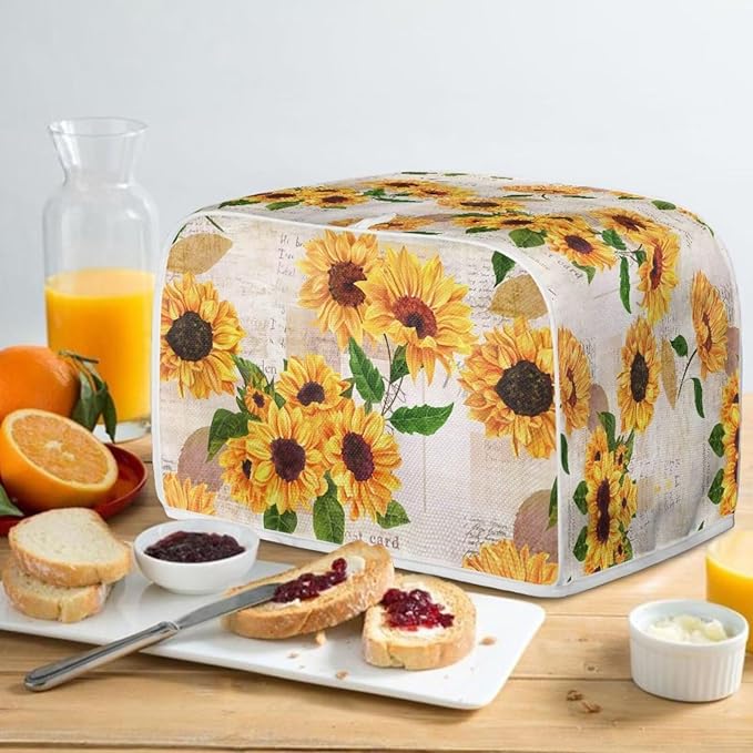 Vintage Sunflower Print Toaster Cover 2 Slice Dustproof Covers Small Appliance Cover Bread Maker Covers Dust Protection Kitchen Accessories