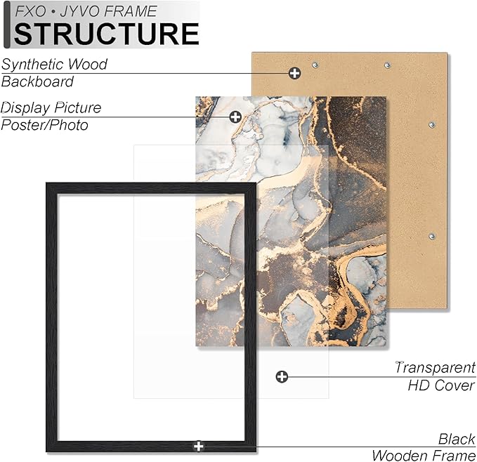 Engineered Wood 12x15 Picture Frame, Black Frame for 12 x 15 Inch Picture Poster Photo, Light Weight 12 by 15 Frame with Wood-grain for Wall - 1 Pack/Black/12 x15