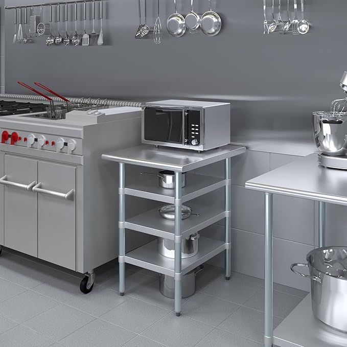 30 in. x 24 in. Stainless Steel Work Table with Three Bottom Shelves | NSF Kitchen Prep Table | Utitly Metal Table