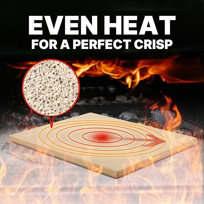 Large 16"x14" Pizza Stone for Outdoor Cooking, Grill & Camping Cordierite Baking Stone with Non-Slip Handles High Heat Resistance