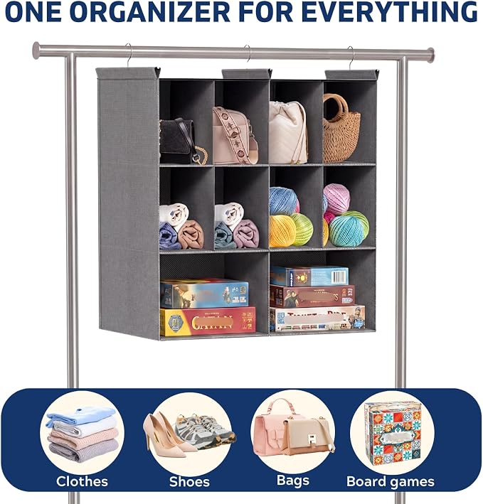 3 Tier Hanging Closet Organizer, 10 Compartments Dual Row Storage, 3 Sturdy - Image 8