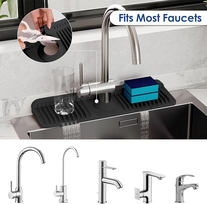 17.7-Inch Silicone Faucet Mat for Kitchen Sink Splash Guard, 7° Slope | - Image 4