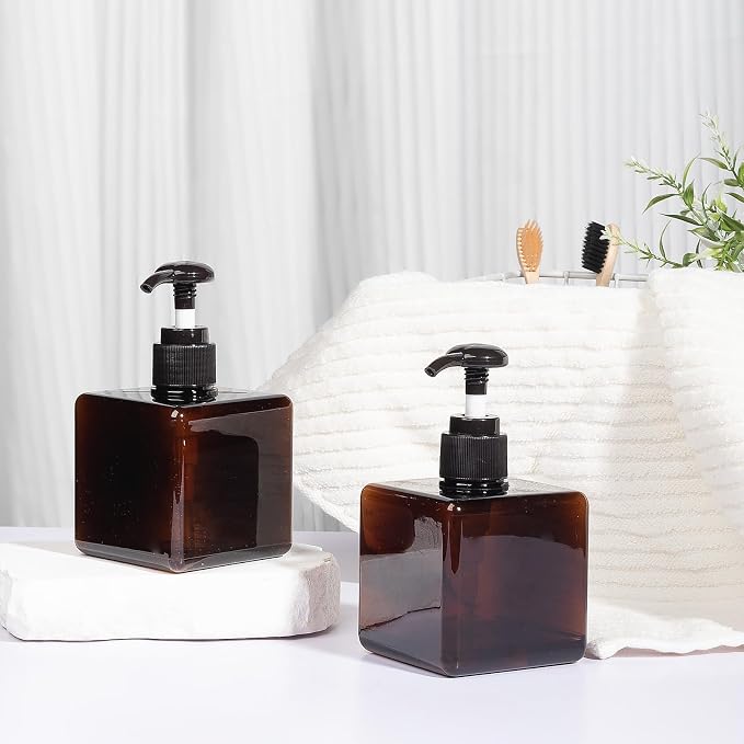 Plastic Pump Bottle Refillable Lotion Soap Dispenser 8.5oz Amber 2 Pack | Sturdy - Image 3