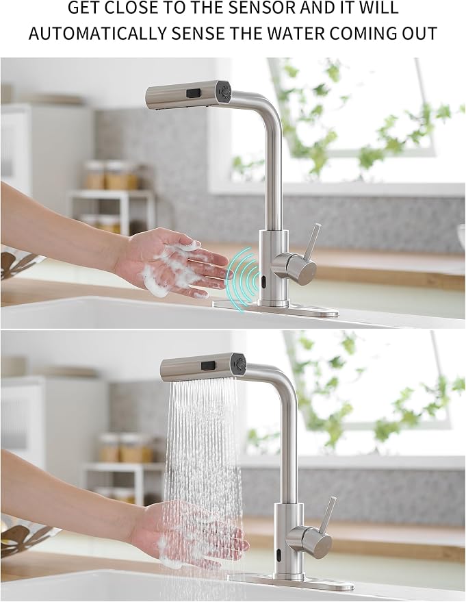 Touchless Kitchen Faucets with Pull Down Sprayer, Waterfall Kitchen Sink Faucet - Image 6