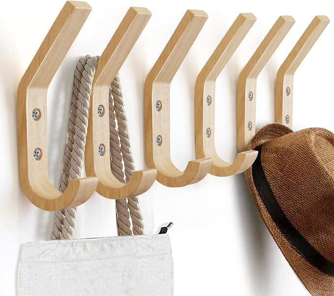 Wooden Wall Hooks Organizer Heavy Duty 6 Pack Coat Hooks - Image 3
