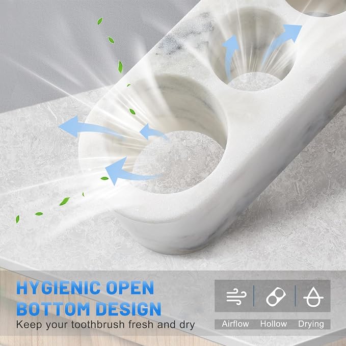 BCS Toothbrush Holder for Bathrooms, 4 Slots Marble Toothbrush and Toothpaste - Image 2