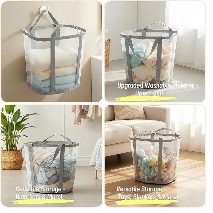 Wall-Mounted Foldable Laundry Basket, Collapsible Mesh Laundry Hamper - Image 6