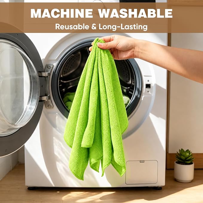TEAWOO 10 PCS Neon Green Microfiber Cleaning Cloths, Car Towels, Kitchen Towels - Image 6