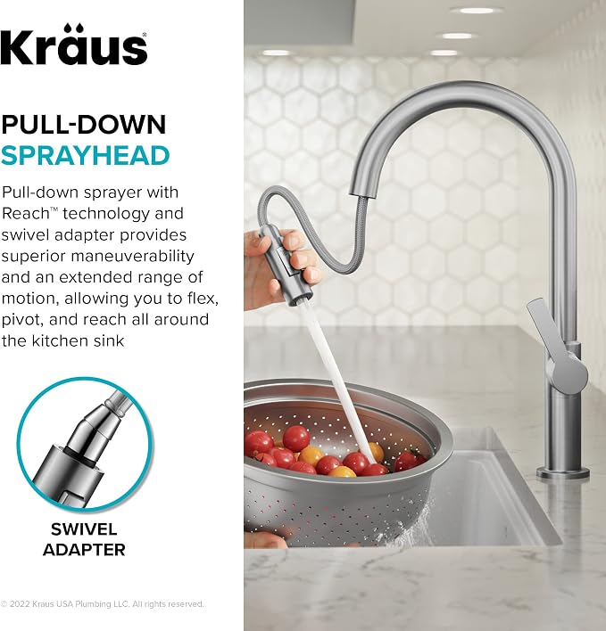 KRAUS Oletto High-Arc Single Handle Pull-Down Kitchen Sink Faucets in Brushed - Image 8