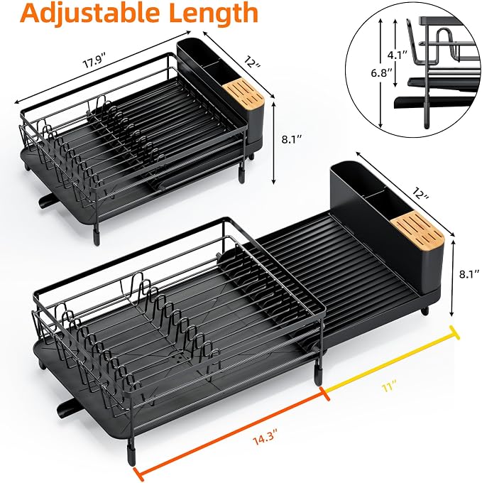 Urackify Extendable Dish Drying Rack, 18.5"-26.7" L x 12.7" W - Image 8