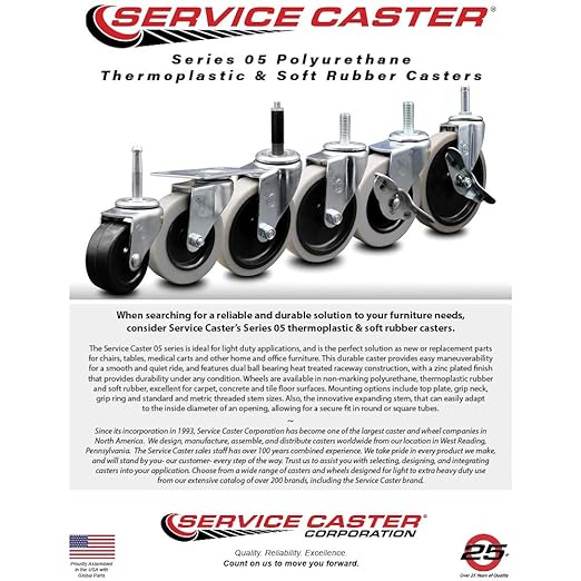 Service Caster Brand Replacement Set for Uline Casters H-2503CASKIT - Swivel Top Plate Casters with 5 Inch Thermoplastic Rubber Wheels-Includes 2 Swivel Casters and 2 Rigid Casters- Fits Utility Carts