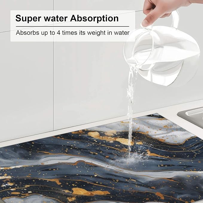 Black Marble Dish Drying Mat For Kitchen Counter, Super Absorbent Microfiber - Image 5