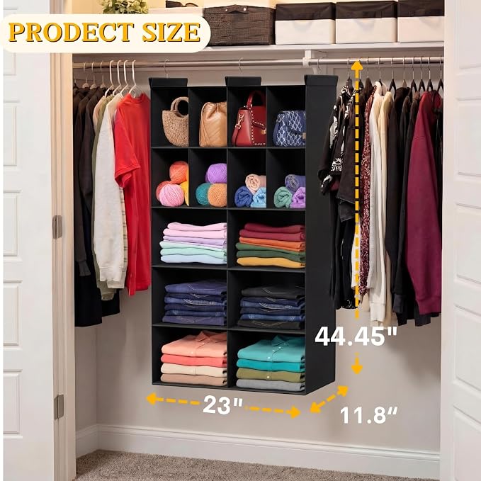 5 Tier Hanging Closet Organizer, 14 Compartments Dual Row Storage, 3 Sturdy - Image 5