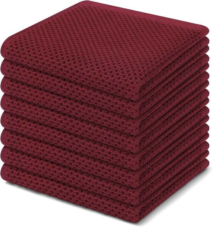 Homaxy 100% Cotton Waffle Weave Kitchen Dish Cloths 8-Pack, Burgundy | 12 x 12 by Homaxy