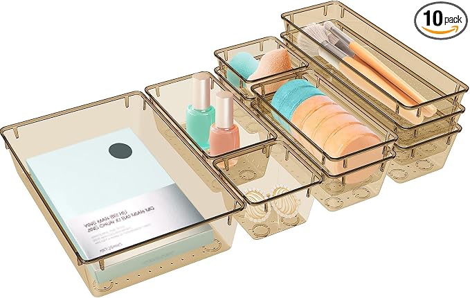 10 PCS Drawer Organizer Set, 5 Size Bathroom and kitchen organizer Trays | by StorMiracle