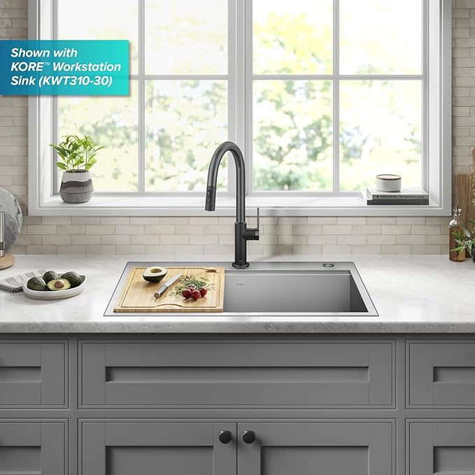 KRAUS Black Stainless Steel Pull Down Kitchen Faucet KPF-2820MBSFSB | Two-tone - Image 12