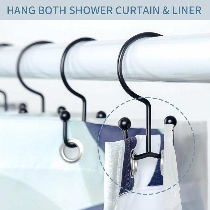 Shower Curtain Hooks, Durable Rust Proof Black Shower Curtain Hooks, Shower - Image 3