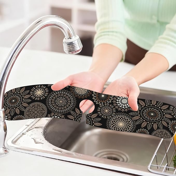 2 Pcs Kitchen Sink Splash Guard Faucet Mat Mandala Pattern Faucet Mat - Image 6