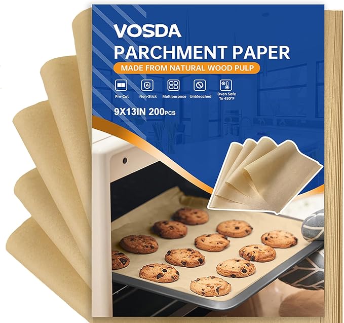 Parchment Paper Sheets for Baking 9-13 IN Precut Non-Stick Parchment Paper Unbleached Baking Sheet Paper for Air Fryer,Baking,Grilling,Steaming,Oven Suitable For Bread Cake Cookies 200pcs