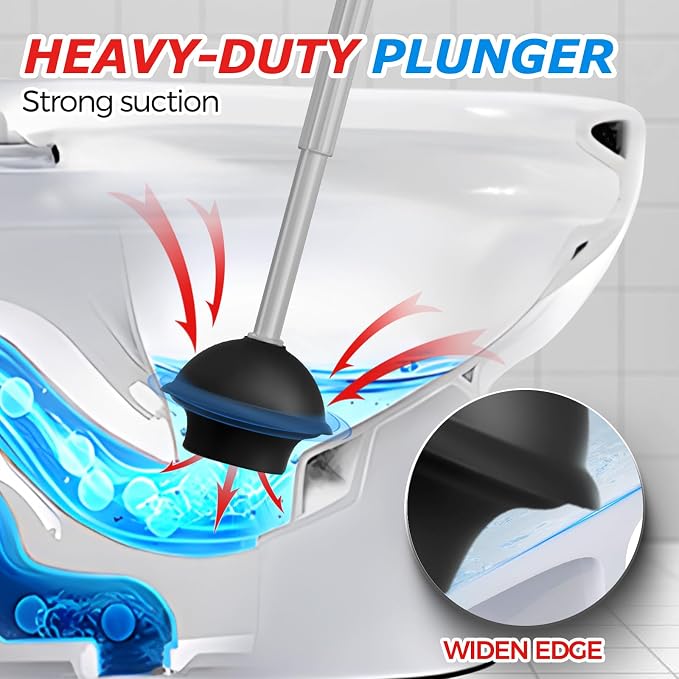 FORASTO 2 in 1 Toilet Plunger and Brush Set, Extended Handle Plunger, Toilet - Image 3