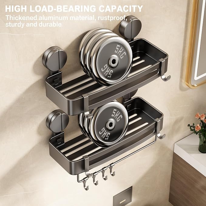 VOLPONE Shower Caddy Suction Cup, 2 Pack Corner Shower Shelves No Drilling - Image 6