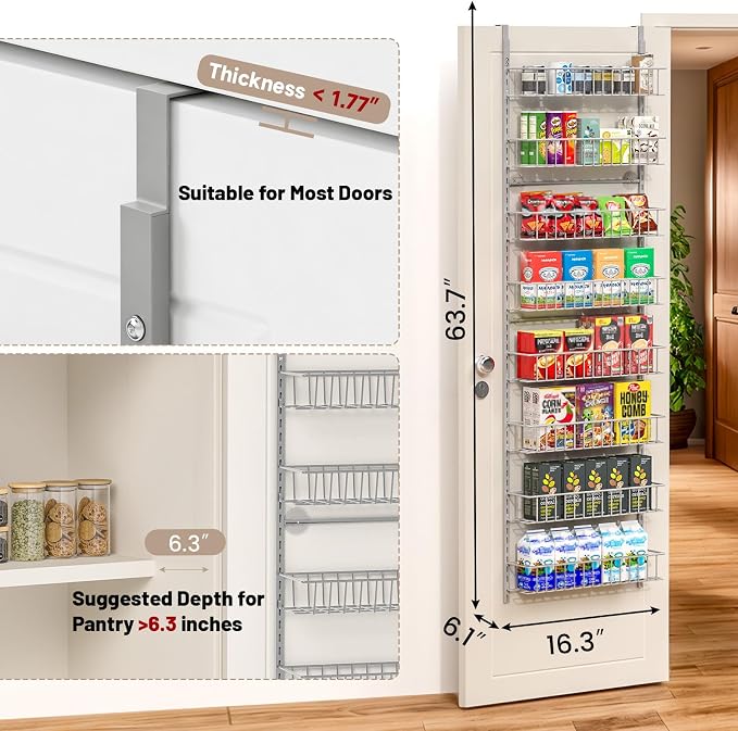 ElegantArray 8-Tier Pantry Door Organizer, Light Gray - Image 3
