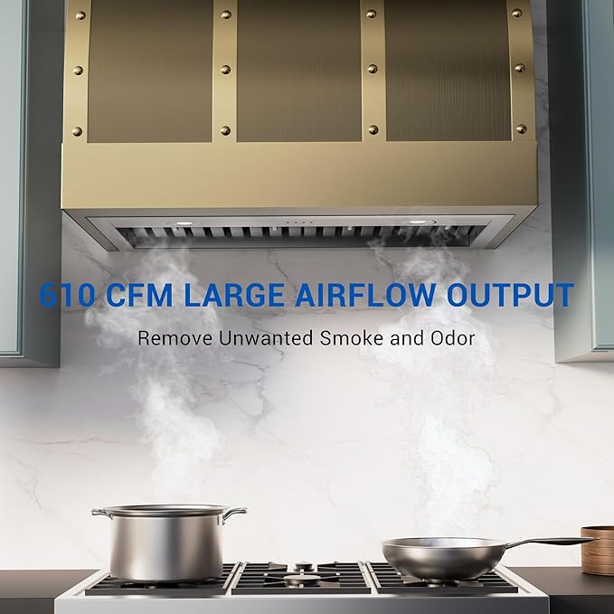 CT Copper Tailor Built-in Range Hood Insert/Liner 30 Inch, 610 CFM Vent with 4-Speed Fan, LED Light, Dishwasher-safe Baffle Filter,Stainless Steel