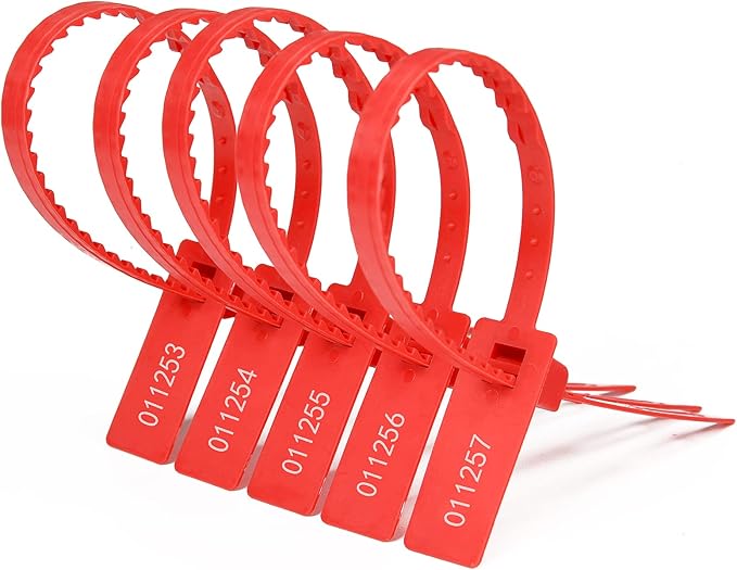 Heavy Duty Plastic Security Seals Self Locking Tamper Evident Shipping Seals Numbered Security Tags Pull Tight Securing Straps Truck Trailer Seals Length 337 mm 13.2" (Red 1000 PCS)