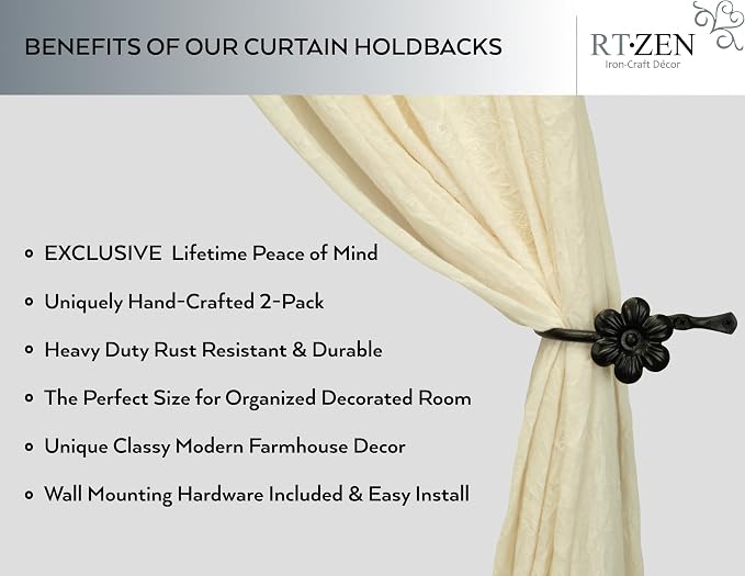 RTZEN Metal Curtain Tiebacks, Drapery Holders - Image 2