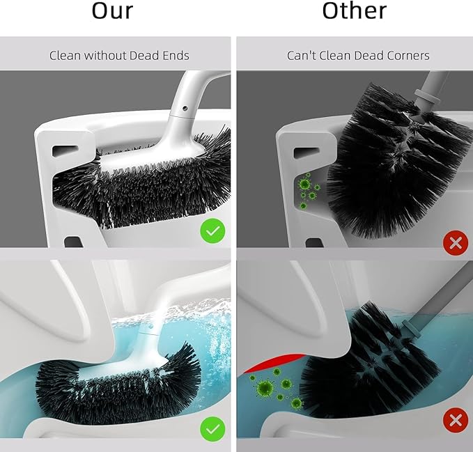 HAMITOR Toilet Bowl Brush Holder Set: Curved Bristle - Image 3