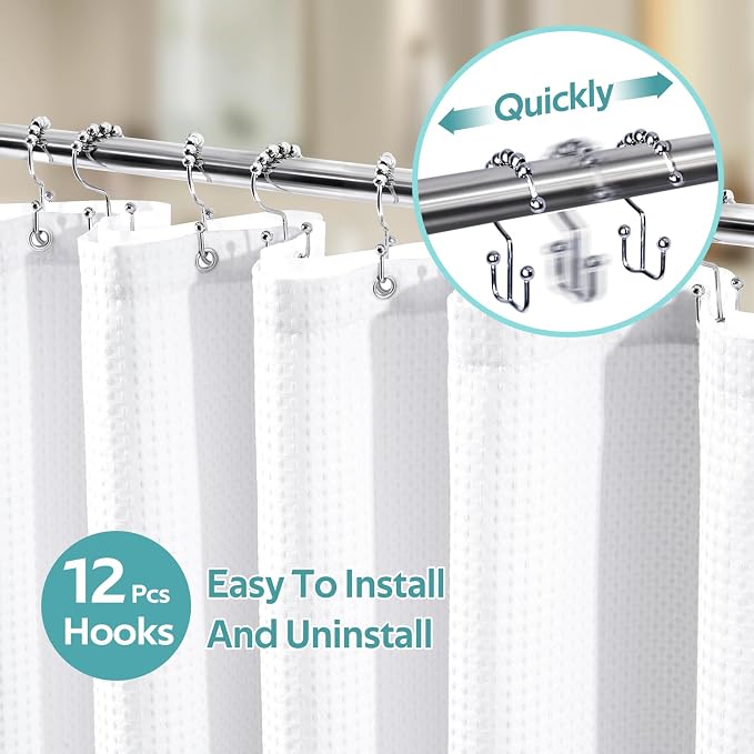 Vipfree 3 in 1 Shower Curtain Set, Waffle Shower Curtain and Liner Set - Image 2
