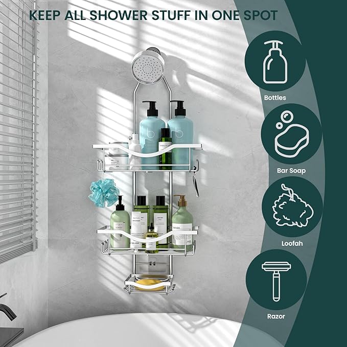 REINHARDT Adjustable Shower Caddy Hanging Over Shower Head - Image 7