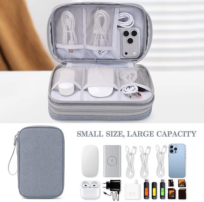 FYY Electronic Organizer, Travel Tech Pouch Bag, Light Grey | Wrist Strap - Image 6