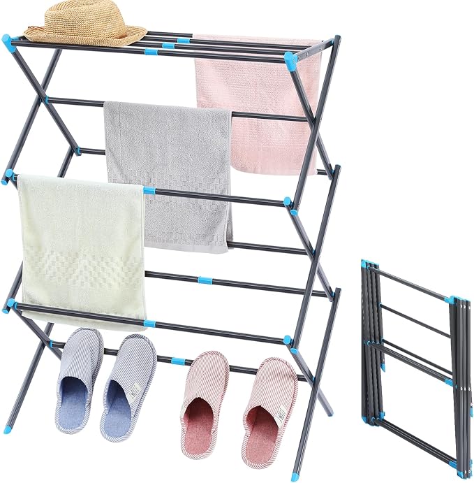 Oversize 3-Tier Clothes Drying Rack, No Install, Graphite | Expandable Design by APEXCHASER