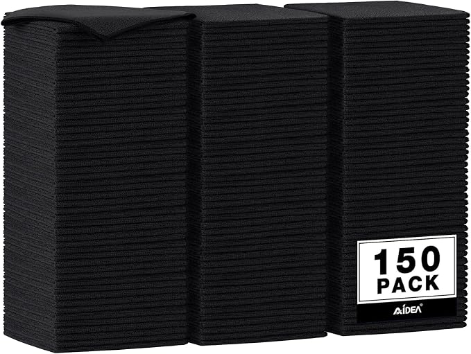 AIDEA Microfiber Cleaning Cloth Black 150PK, Cleaning Rags Shop Towel 12×12" | by AIDEAHOME