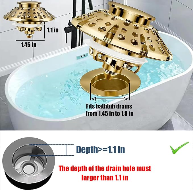 AzWzz Bathtub Drain Stopper, Pop Up Tub Stopper Plug - Image 2
