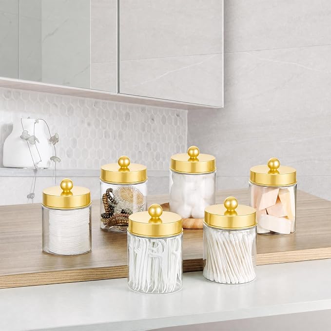 Amolliar Acrylic Apothecary Jar Bathroom Qtip Holder Gold 4 Pack - Image 5