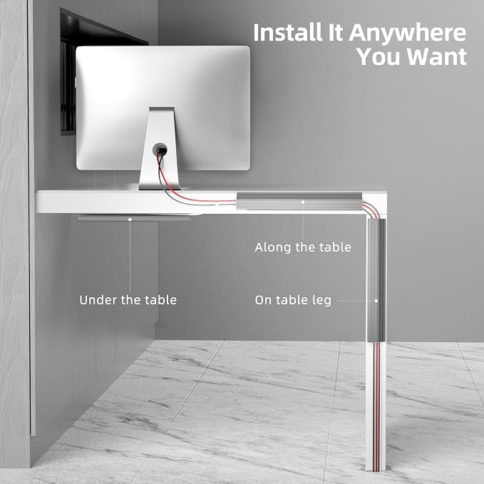 YECAYE Cable Management Under Desk, 94.2 in, Cable Raceway, Cord Organizer - Image 3