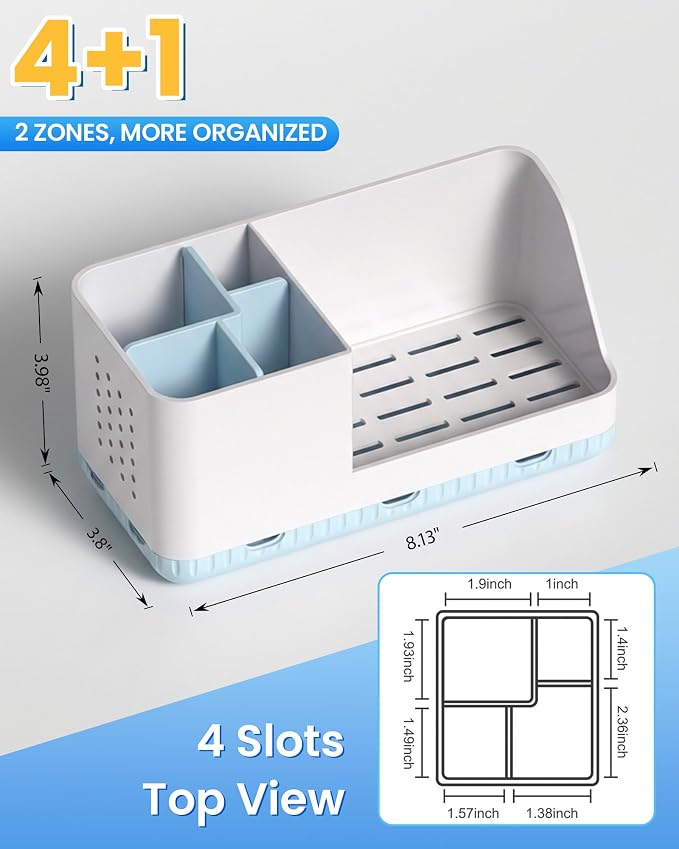 Toothbrush Holder Bathroom Counter Organizer & Storage Detachable | Anti-Slip - Image 3