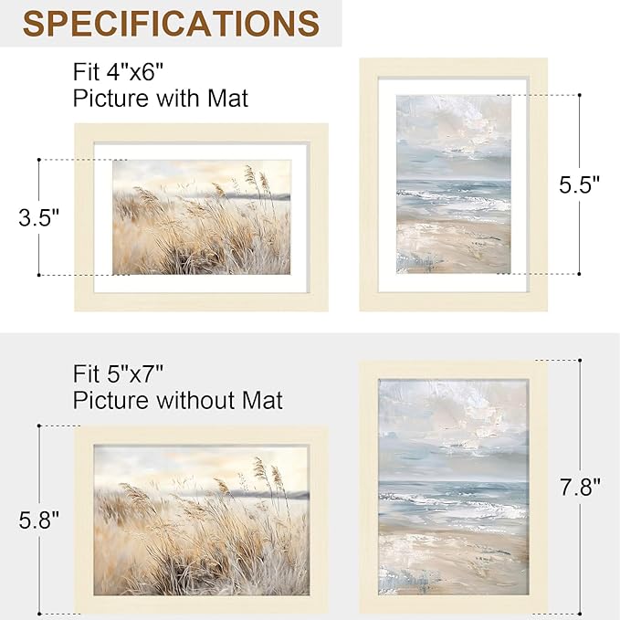 Vittanly 5x7 Picture Frame Set of 2, Solid Wood Frame for Wall or Tabletop, Display Photo 4x6 with Mat or 5x7 without Mat, White