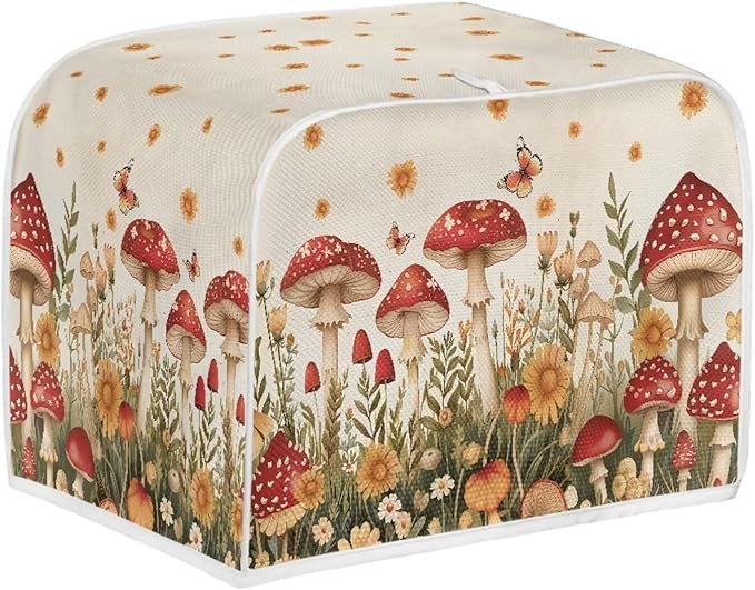 Mushroom Daisy Butterfly Toaster Cover 2 Slice Bread Maker Protectors Covers Waterproof Appliance Toasters Protectors with Handle for Home Kitchen Decor