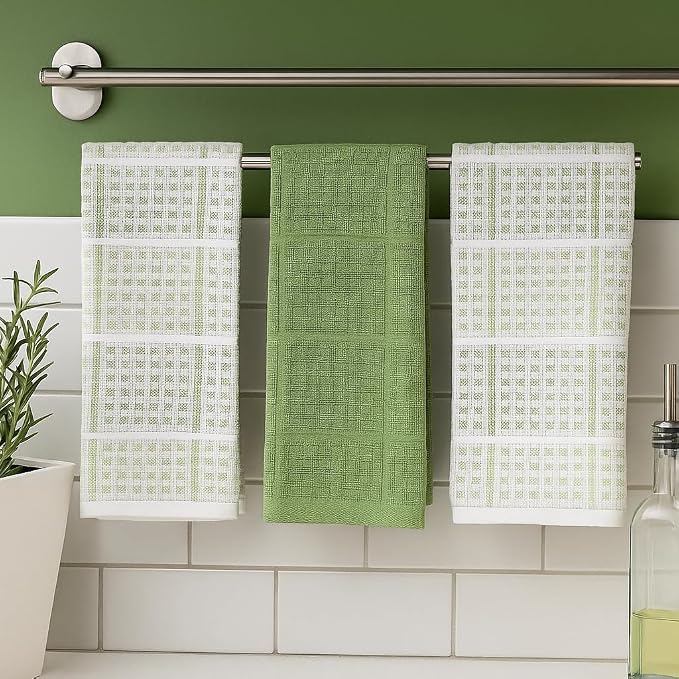 Serafina Home Sage Green Kitchen Dish Towels – Set of 3 100% Cotton Cloth Soft - Image 6