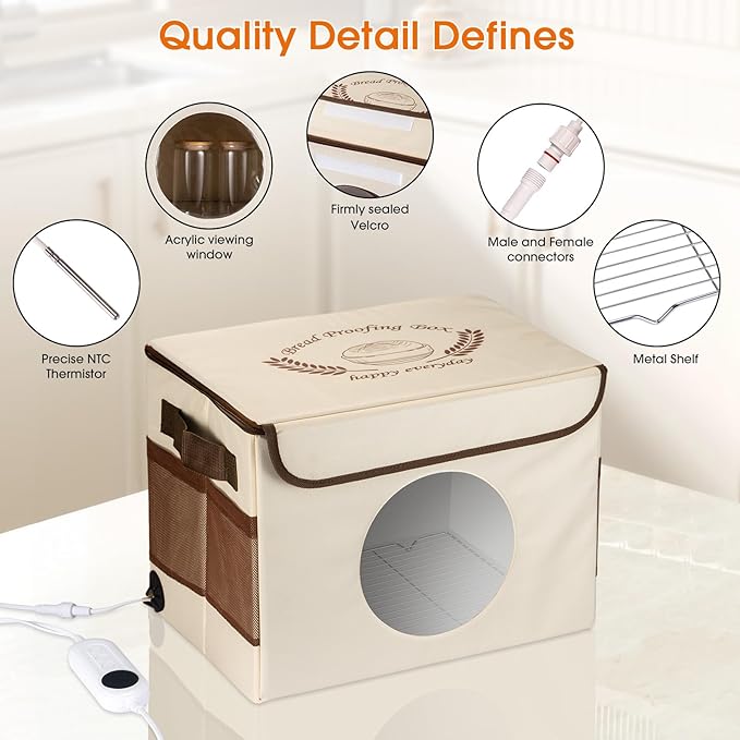 Bread Proofing Box with 86-113℉ Temp Control & 24H Timer, Dough Proofer with Metal Rack, Proofing Box for Sourdough, Bread Baking, Pizza, Yogurt, Kombucha, Space-Saving