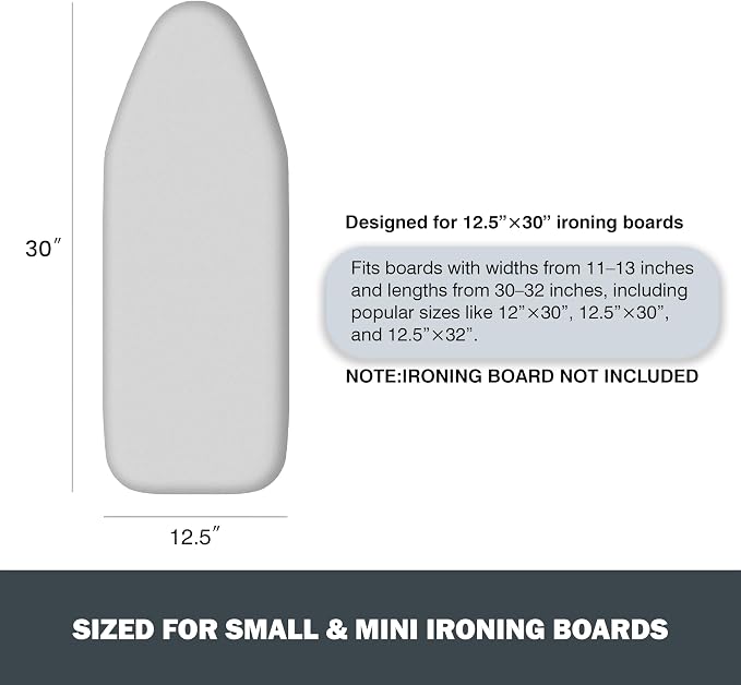Small Ironing Board Cover and Pad 12.5”x30”, Silicone Coated Scorch Resistant - Image 3