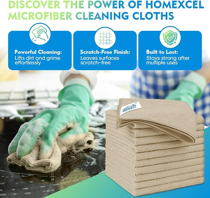 HOMEXCEL Brown Microfiber Cleaning Cloth 20 Pack 11.5 x 11.5 inch Microfiber - Image 2