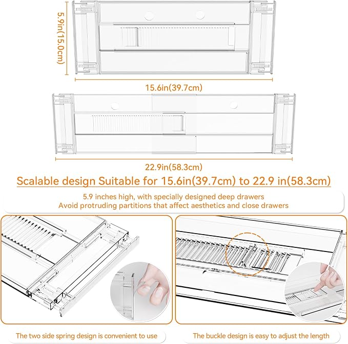 8 Pack Clear Acrylic Drawer Divider 6 Inch High, Expandable from 14-20'' - Image 3