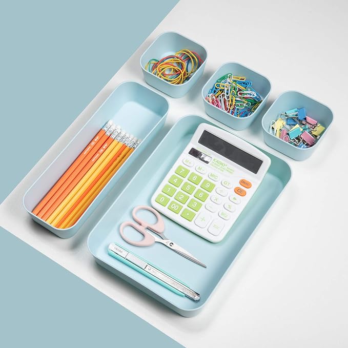 Set Of 12 Blue Color Plastic Desk Drawer Organizers - Image 3