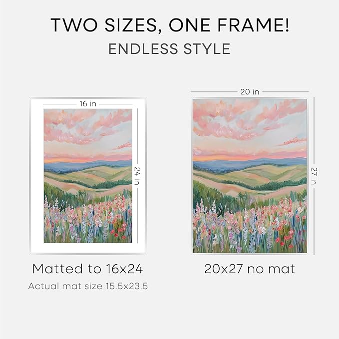 Homeforia 20x27 Picture Frame Silver, High End Metal 20x27 Frames with Mat 16x24 for Photo, 20 x 27 Silver Poster Frame Matted to 16 x 24 Print, 27x20 Hanging Frame, Tempered Glass, Wall Kit, Set of 2