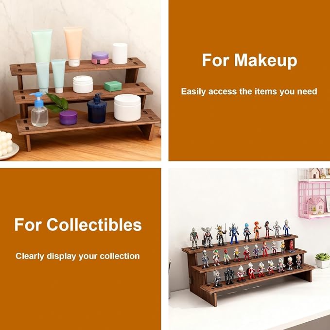 Wood Display Stand - Rustic Cupcake Stands, Tiered Cupcake Stand, 3 Tier Wood Risers Display Stands for Cup Cake, Dessert, 2 Pack